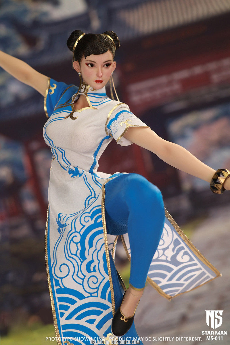 [PREORDER] STAR MAN 1/6 Female Fighter, Blue cloud patterned white cheongsam version MS-011