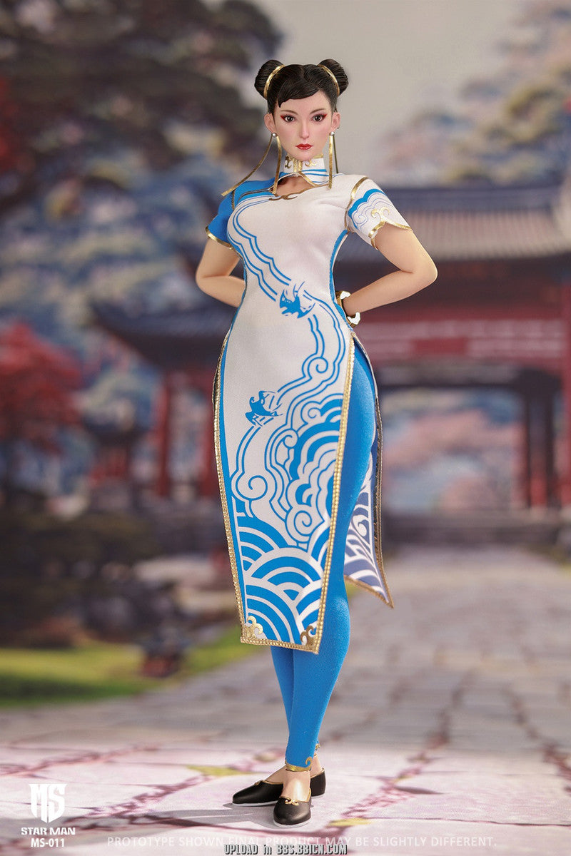 [PREORDER] STAR MAN 1/6 Female Fighter, Blue cloud patterned white cheongsam version MS-011