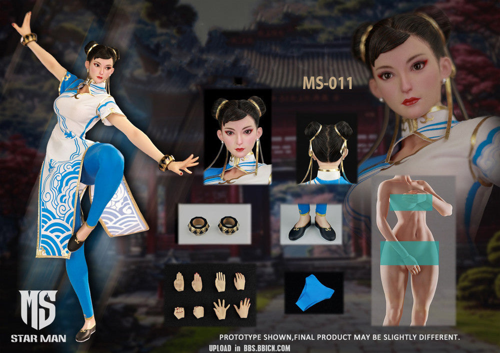 [PREORDER] STAR MAN 1/6 Female Fighter, Blue cloud patterned white cheongsam version MS-011