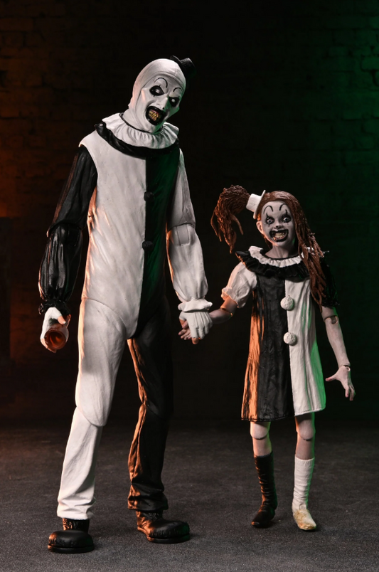 [PREORDER 040726] Terrifier 2 7in Ultimate Art the Clown & Little Pale Girl 2 Pack